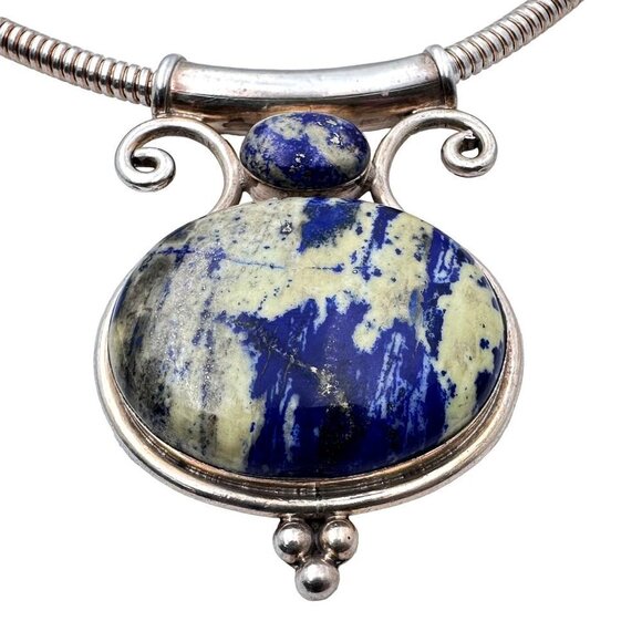 Womans Necklace Lapis Lazuli Sterling Silver Pendant Statement Unique Gift Idea - Picture 2 of 5